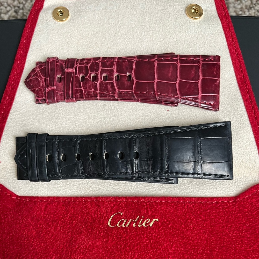 Cartier Dark Red and Matte Black Alligator Watch Straps